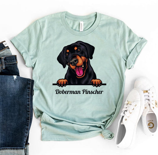 Peeking Doberman Pinscher Dog T-shirt