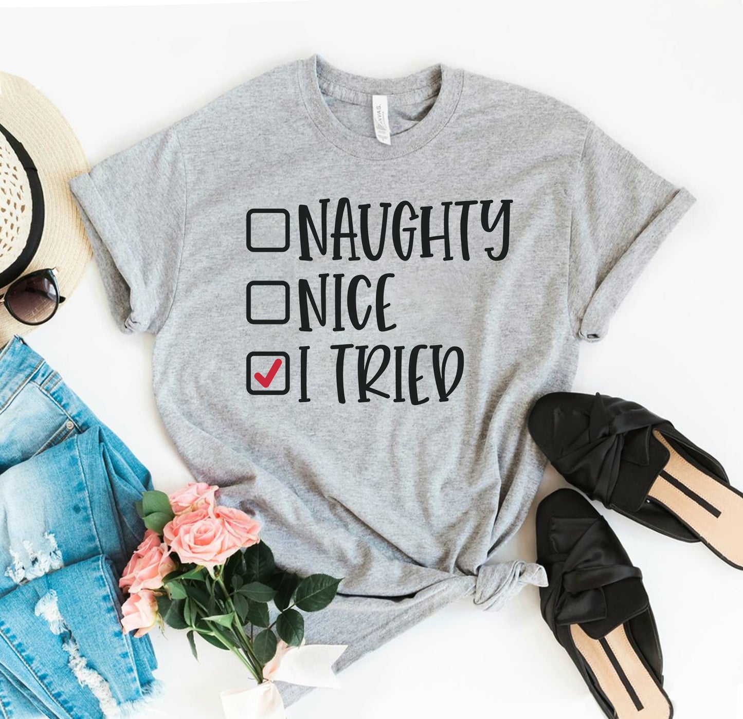 Naughty Nice I Tried Christmas T-shirt