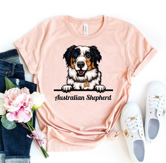 Peeking Australian Shepherd Dog T-shirt